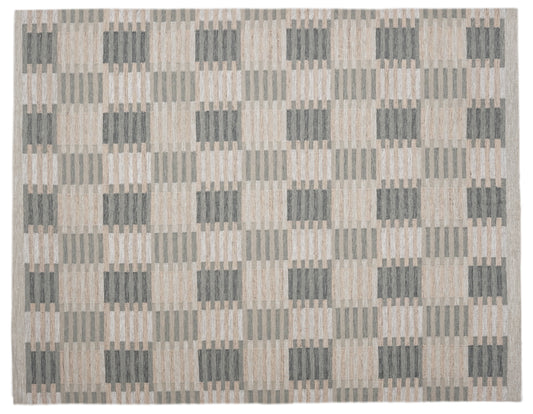 Handwoven Kilim Rug, Grey Beige Abstract Block Flatweave Rug, Modern Scandinavian Wool Area Rug
