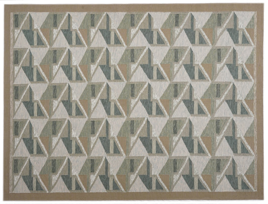 Handwoven Kilim Rug, Sage Beige Triangle Geometric Flatweave Rug, Scandinavian Wool Area Rug