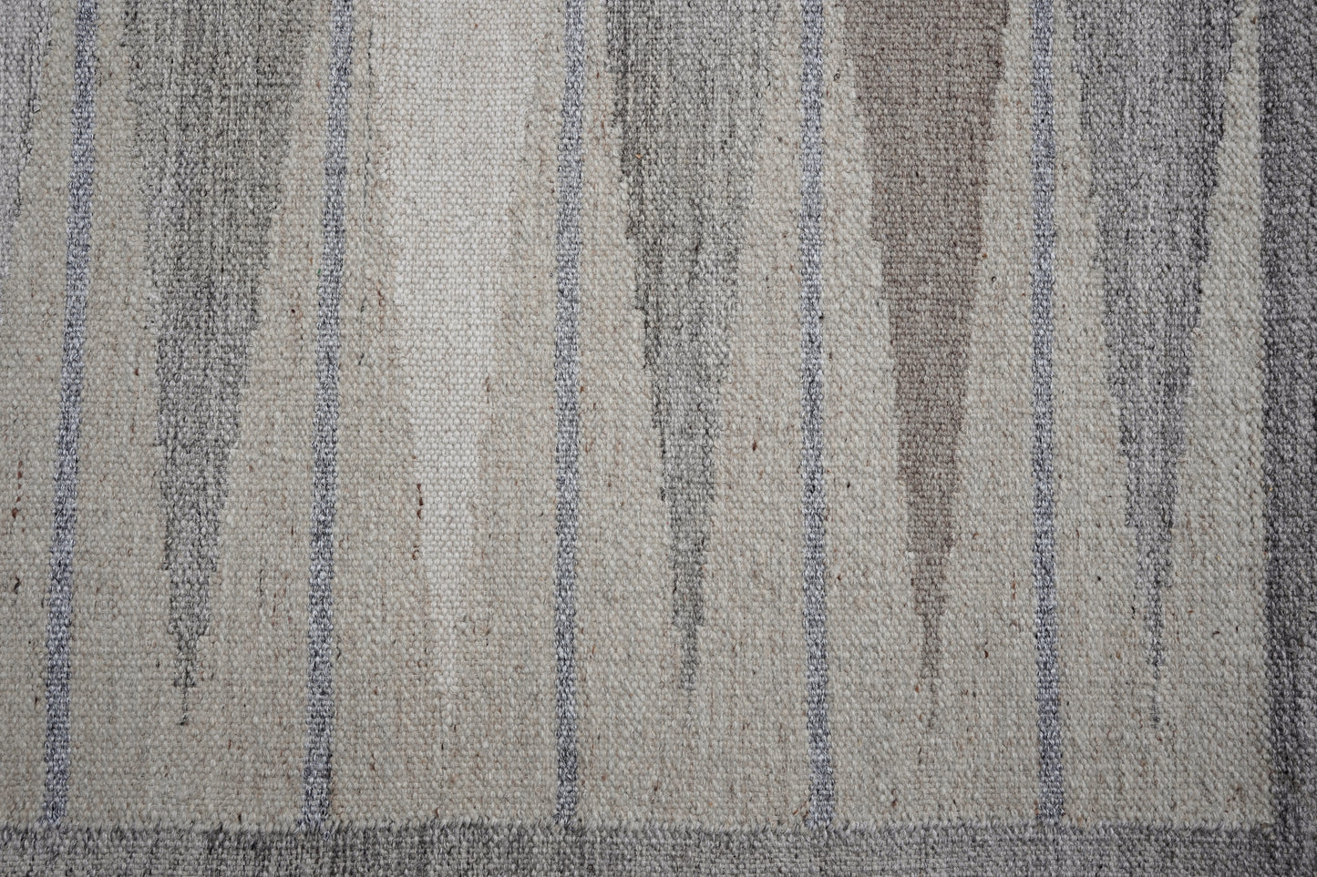 Handwoven Kilim Rug, Cream Grey Striped Flatweave Wool Rug, Scandinavian Border Rug, Minimalist Boho Area Rug