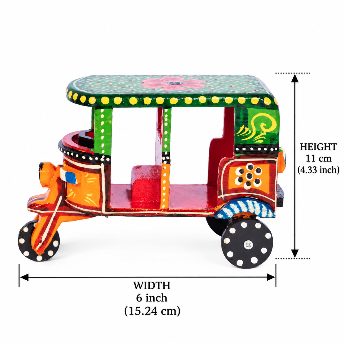 Handcrafted Wooden Auto Rickshaw – Colorful Indian Folk Art Miniature Tuk Tuk Decor