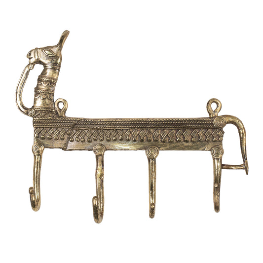 Handcrafted Brass Elephant Wall Hook | Indian Tribal Animal Wall Decor & Key Holder
