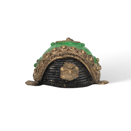 Handcrafted Brass Turtle Sculpture – Green Decorative Tortoise Figurine, Traditional Indian Art