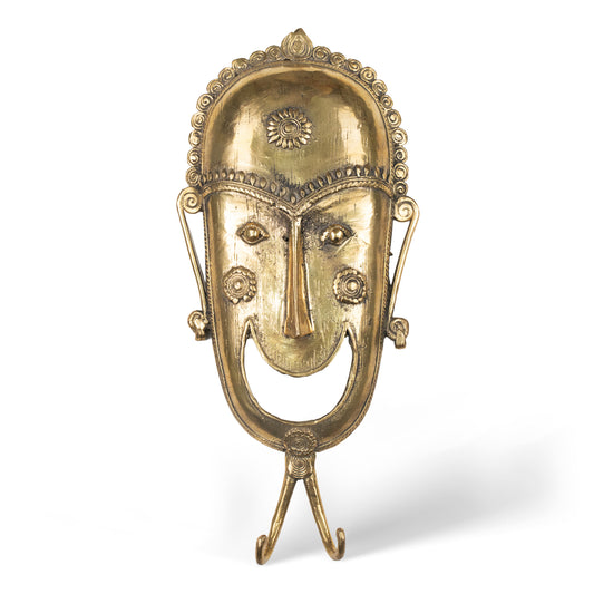 Handcrafted Brass Tribal Face Wall Hook | Indian Dhokra Wall Decor & Key Holder