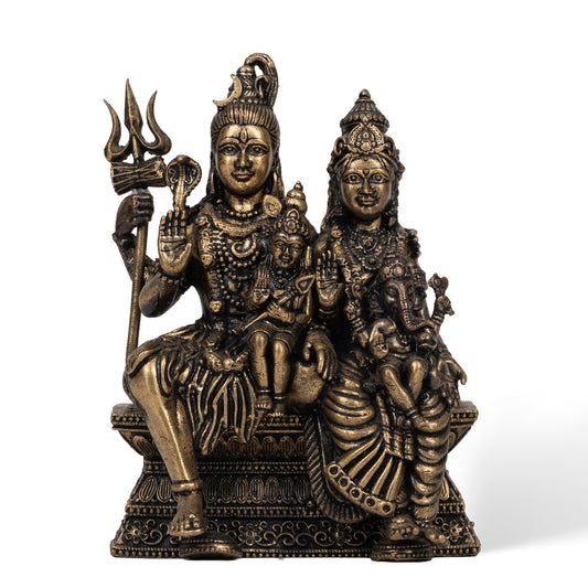 Handcrafted Brass Shiva Parivar Statue – Shiva Parvati Ganesh Kartikeya Indian Spiritual Decor