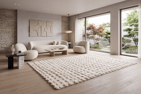 Moroccan Ivory Wool Rug – 100% New Zealand Wool | Handwoven Abstract Line Pattern Rug
