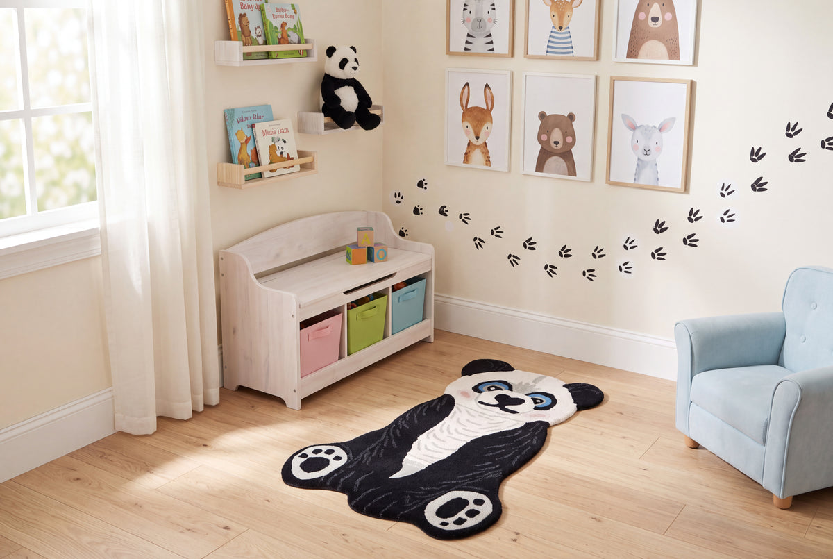 Hand Tufted Panda Wool Rug | Kids Animal Area Rug | Handmade Wool Carpet | Nursery & Playroom Decor
