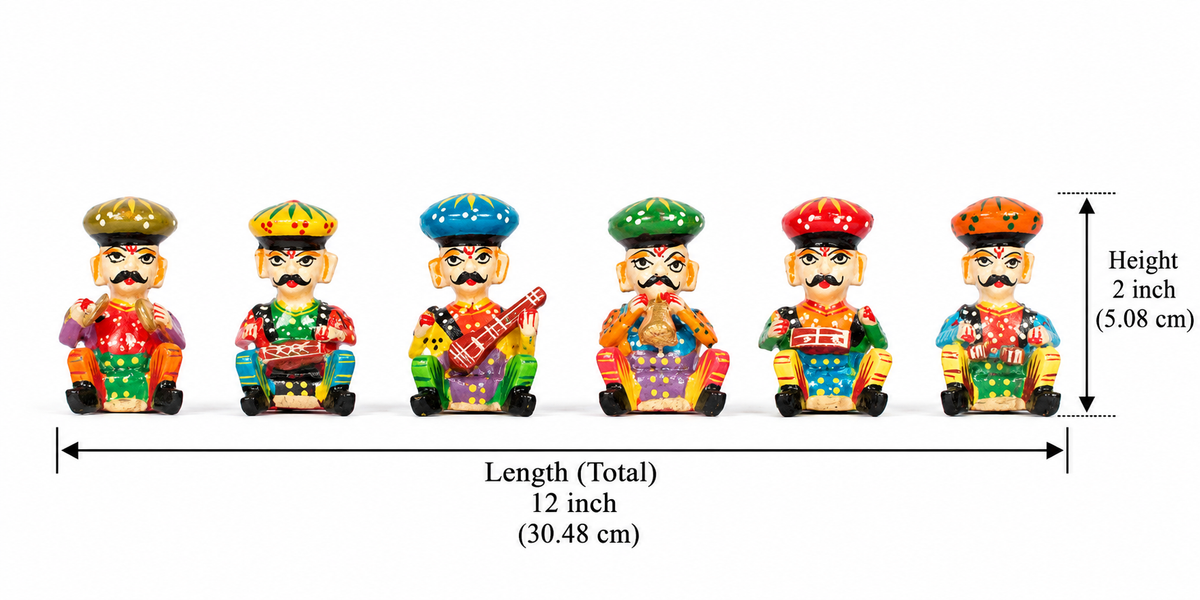 Handcrafted Rajasthani Musician Figurines Set of 6 – Colorful Indian Folk Art Decorative Statues