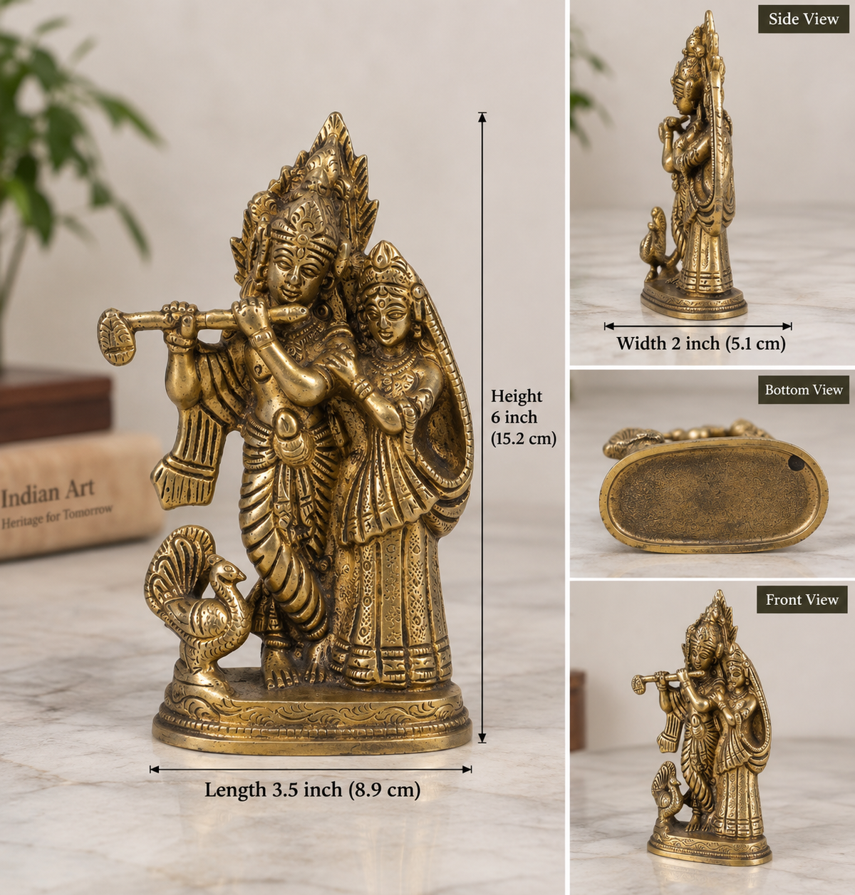 Handcrafted Brass Radha Krishna Statue – Traditional Indian Art & Spiritual Home Decor