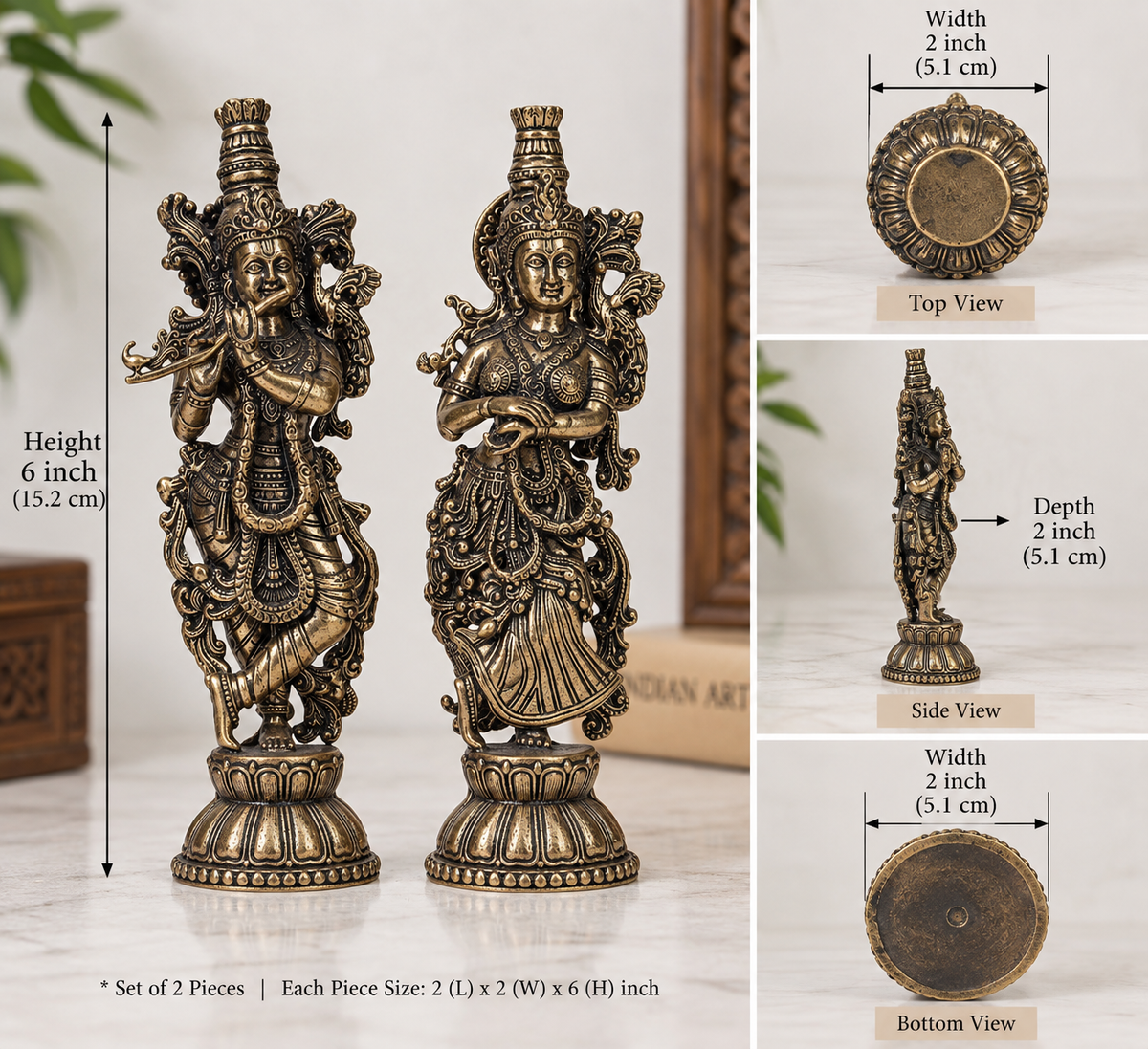 Handcrafted Brass Radha Krishna Statue Set – Traditional Indian Spiritual Home Decor