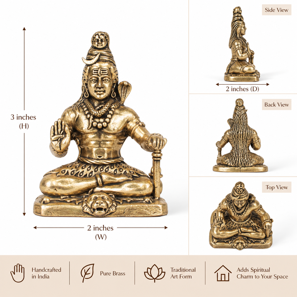 Handcrafted Brass Lord Shiva Statue – Traditional Indian Spiritual Art & Home Decor