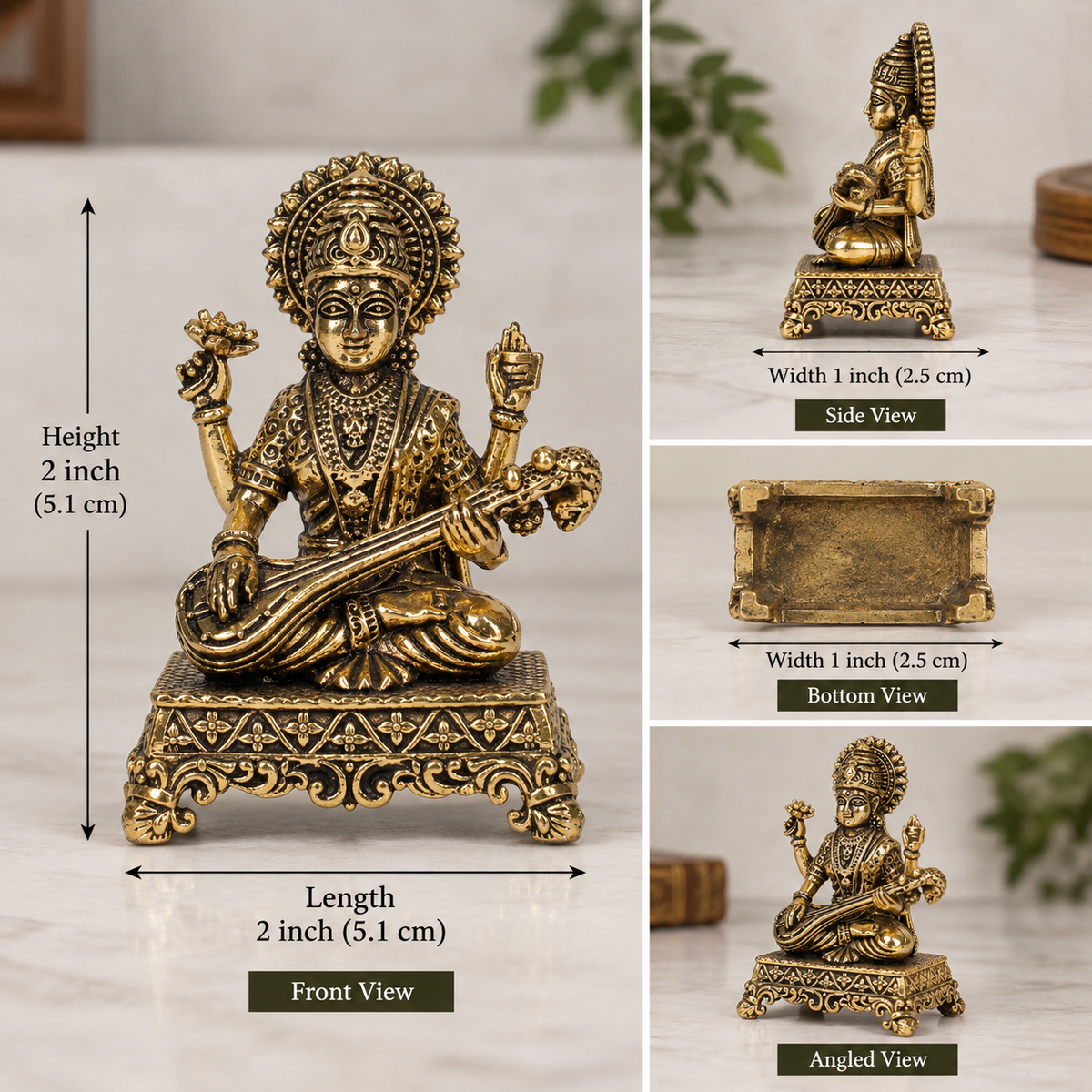 Handcrafted Brass Goddess Saraswati Statue – Veena Indian Spiritual & Home Decor