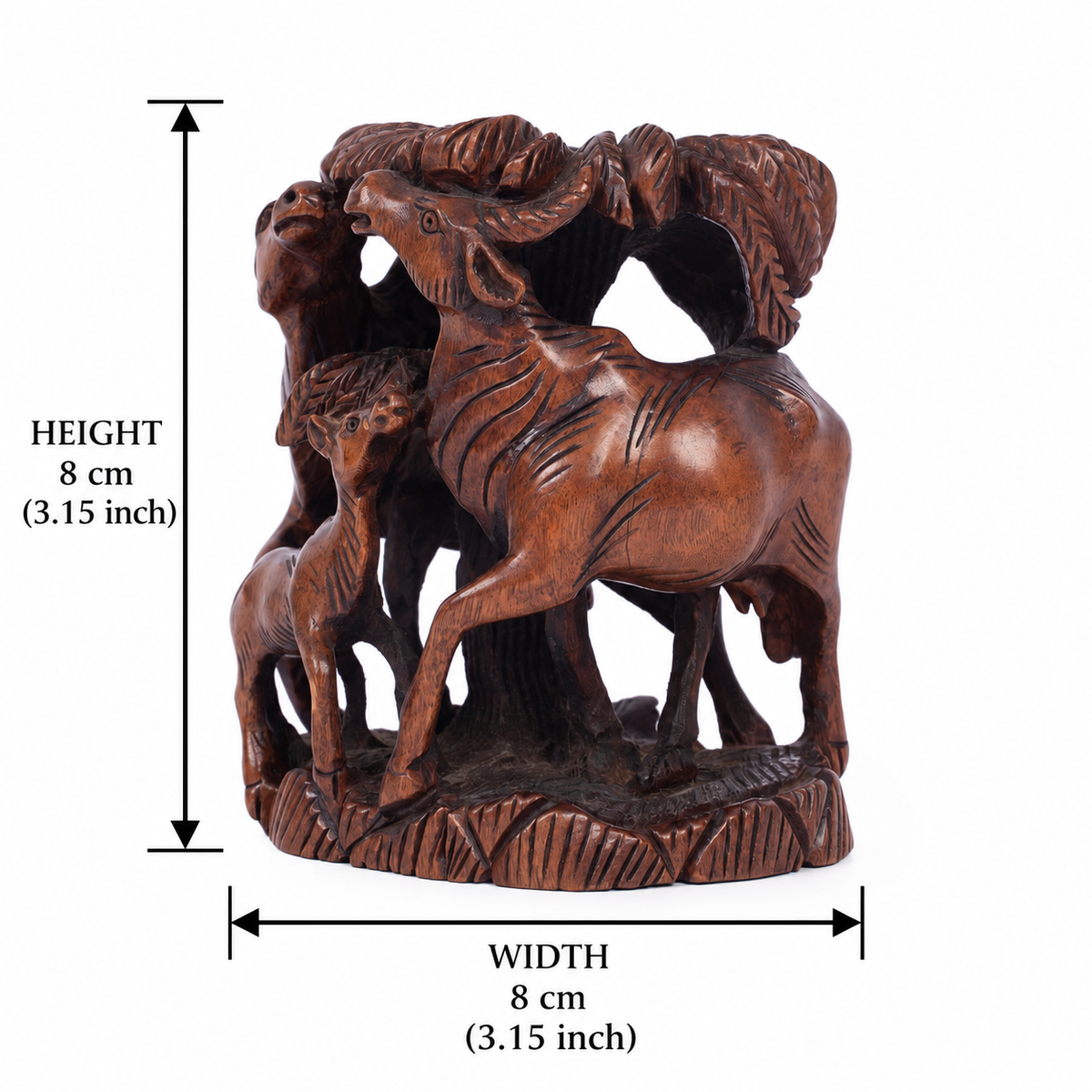 Handcrafted Wooden Deer Family Sculpture – Indian Wood Carved Deer Figurine Home Decor