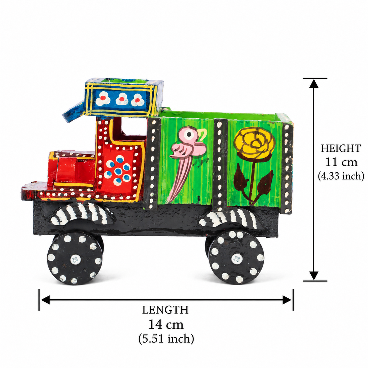 Handcrafted Wooden Toy Truck – Colorful Indian Folk Art Decorative Miniature Truck