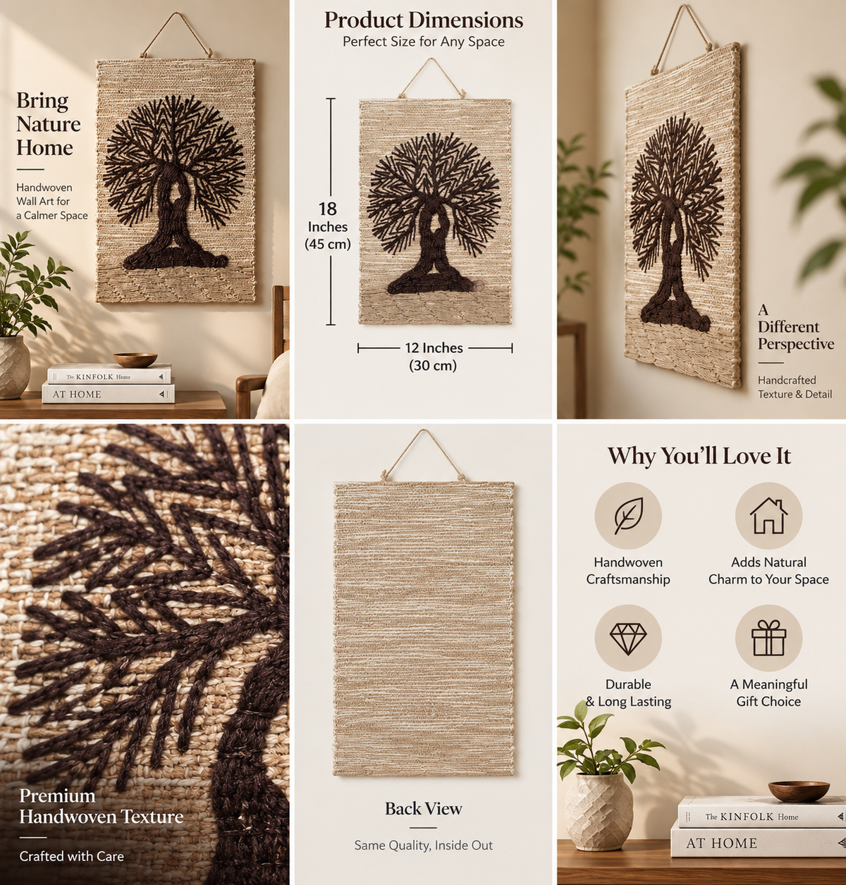Handwoven Tree of Life Tapestry, 18x12 Inch, Rustic Boho Wall Hanging
