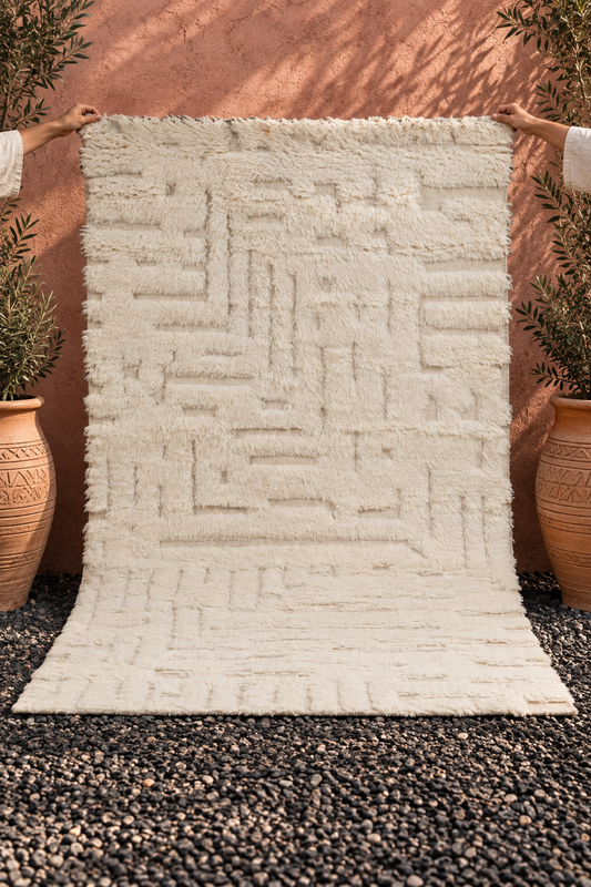 Moroccan Ivory Rug – 100% New Zealand Wool | Handwoven Textured Moroccan Area Rug