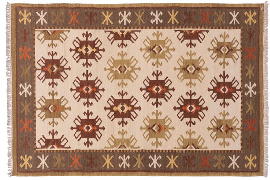 Handwoven Wool Kilim Rug, Tribal Geometric Area Rug, Multicolor Bohemian Carpet, Traditional Flatweave Wool Rug, Rustic Home Decor