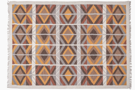 Handwoven Wool Kilim Durrie Rug, Geometric Scandinavian Area Rug, Multicolor Flatweave Carpet, Boho Home Décor