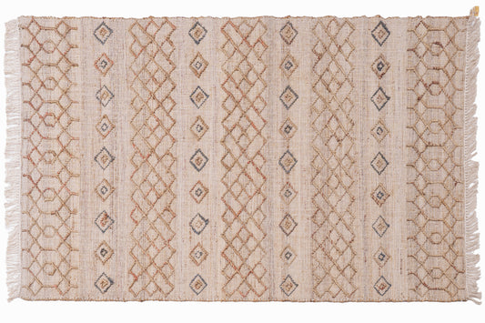 Handwoven Jute Rug, Natural Geometric Kilim Durrie, Boho Scandinavian Area Rug, Neutral Flatweave Carpet