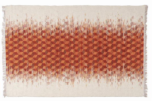 Rustic Handwoven Wool Kilim Durrie | Abstract Geometric Terracotta & Cream Rug