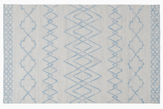 Blue & Ivory Handwoven Wool Kilim Durrie Rug | Geometric Flatweave Area Rug