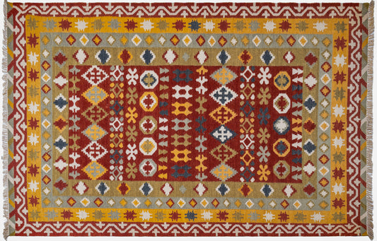 Handwoven Wool Kilim Rug, Multicolor Geometric Tribal Area Rug, Traditional Southwestern Flatweave Carpet, Bohemian Home Decor