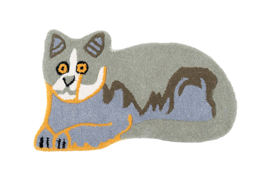 Hand Tufted Cat Rug – Grey & Blue Cute Animal Shaped Wool Rug for Kids Room, Bedroom & Nursery Décor | 2.3 × 1.4 Feet