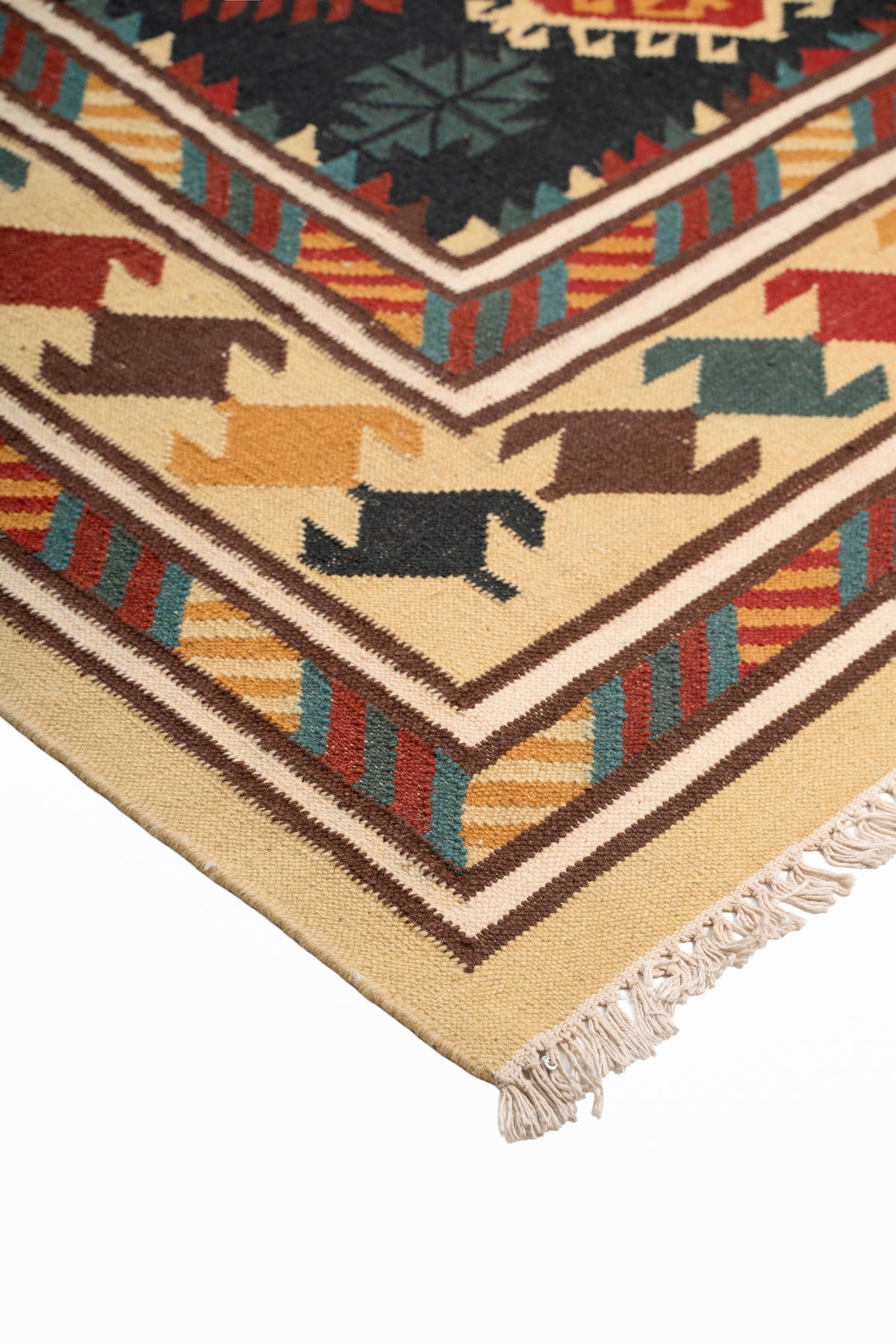 Handwoven Geometric Kilim Rug – Wool & Cotton Durrie