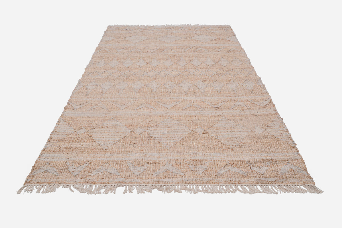 Handwoven Jute Durrie Rug – Natural Beige Geometric Flatweave Area Rug, 1500 GSM