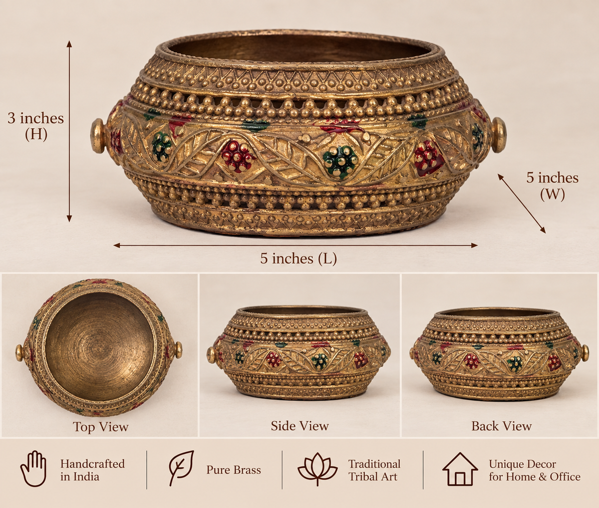 Handcrafted Brass Decorative Planter Bowl – Traditional Indian Tribal Art Home Decor