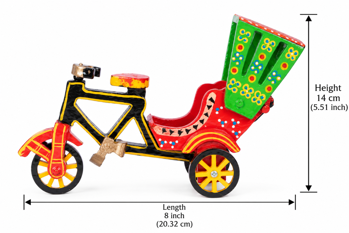 Handcrafted Wooden Cycle Rickshaw – Colorful Indian Folk Art Decorative Miniature