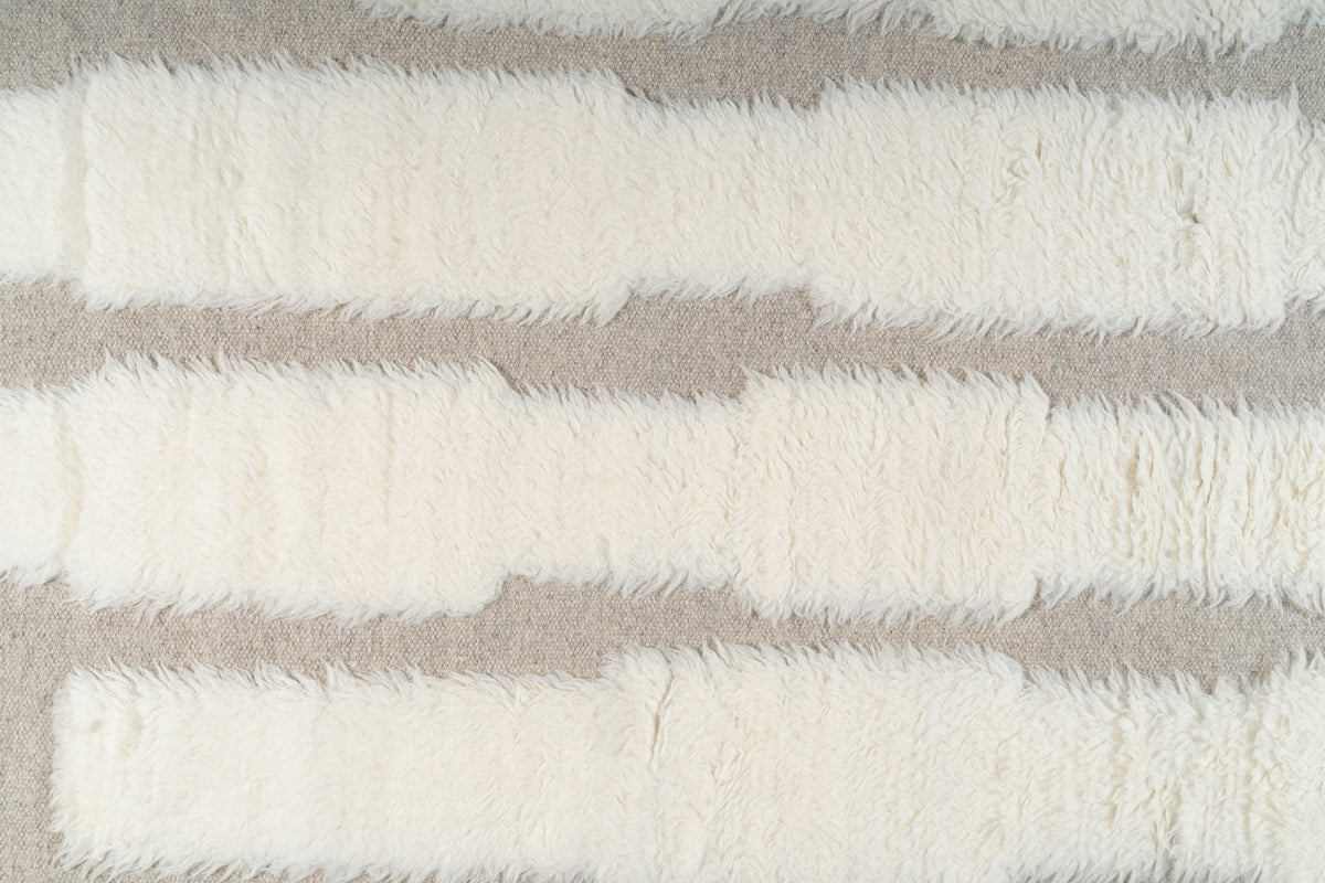 Moroccan Ivory & Beige Wool Rug – Textured Handwoven Area Rug with Fringe | Luxury Moroccan Rug