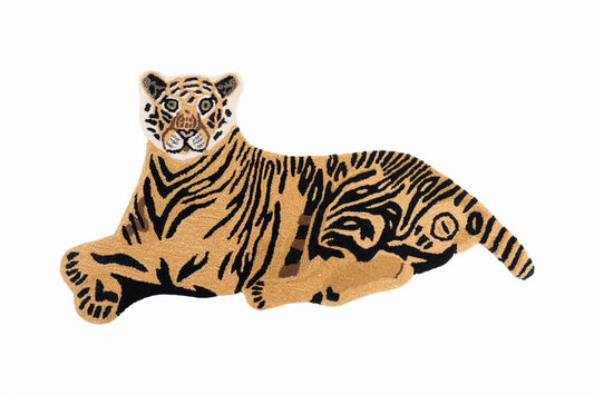 Hand Tufted Tiger Rug – Animal Shaped Wool Rug for Kids Room, Nursery & Modern Home Décor | 2.8 × 5.11 Feet