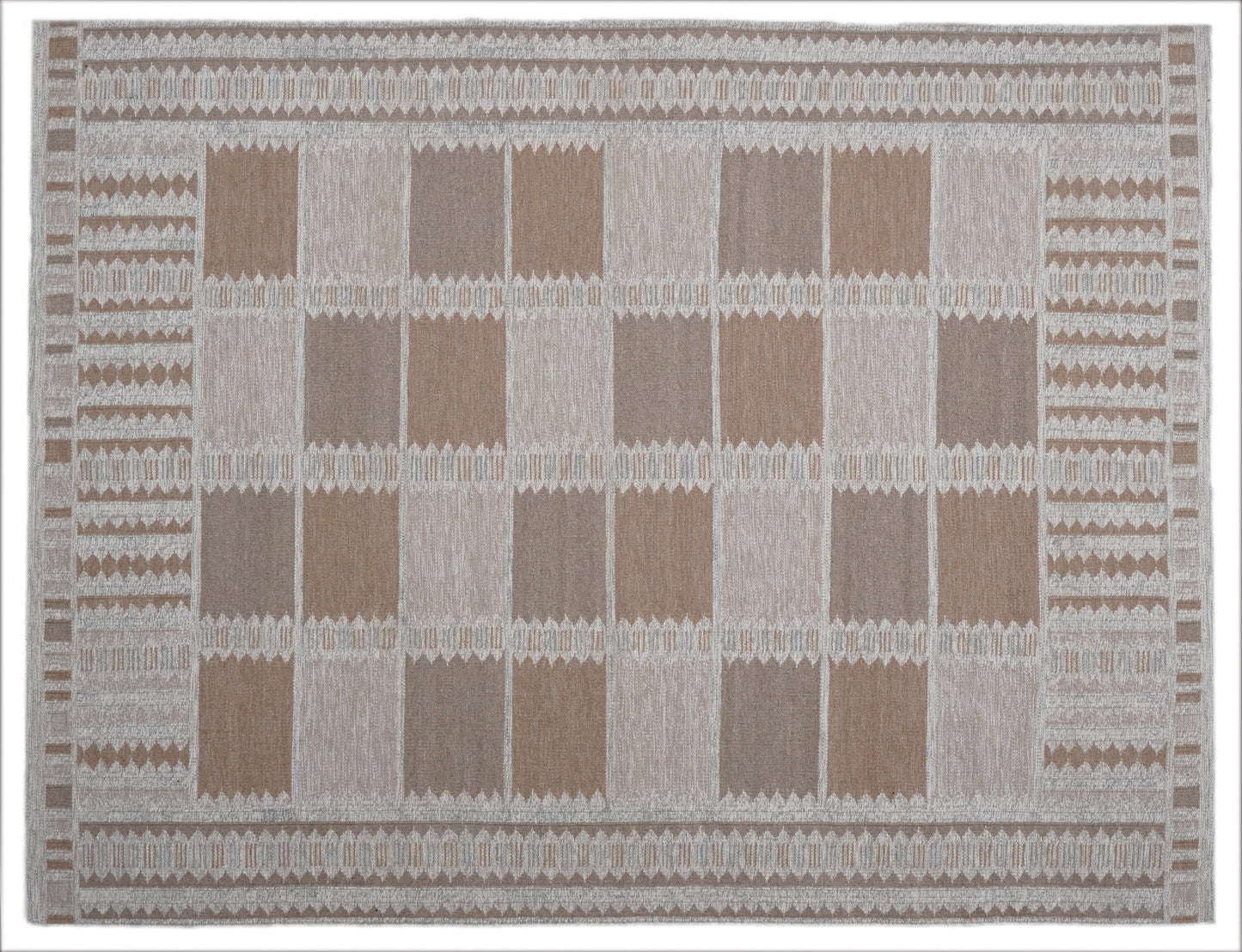 Handwoven Kilim Rug, Beige Tan Diamond Border Flatweave Rug, Tribal Scandinavian Wool Rug, Boho Area Rug