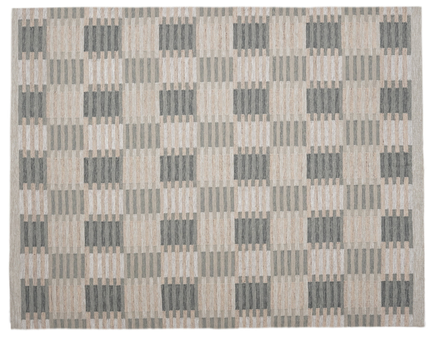 Handwoven Kilim Rug, Grey Beige Abstract Block Flatweave Rug, Modern Scandinavian Wool Area Rug