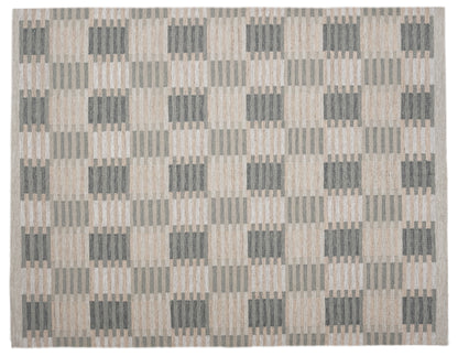 Handwoven Kilim Rug, Grey Beige Abstract Block Flatweave Rug, Modern Scandinavian Wool Area Rug