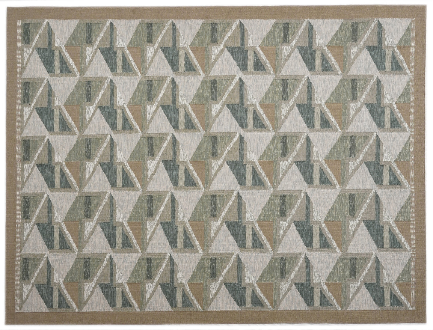 Handwoven Kilim Rug, Sage Beige Triangle Geometric Flatweave Rug, Scandinavian Wool Area Rug