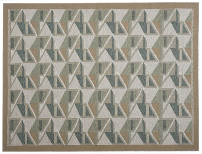 Handwoven Kilim Rug, Sage Beige Triangle Geometric Flatweave Rug, Scandinavian Wool Area Rug