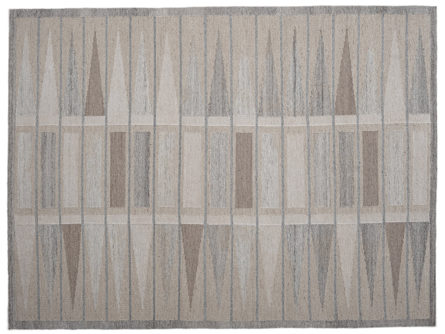 Handwoven Kilim Rug, Cream Grey Striped Flatweave Wool Rug, Scandinavian Border Rug, Minimalist Boho Area Rug