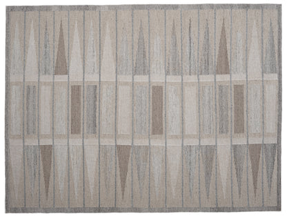 Handwoven Kilim Rug, Cream Grey Striped Flatweave Wool Rug, Scandinavian Border Rug, Minimalist Boho Area Rug
