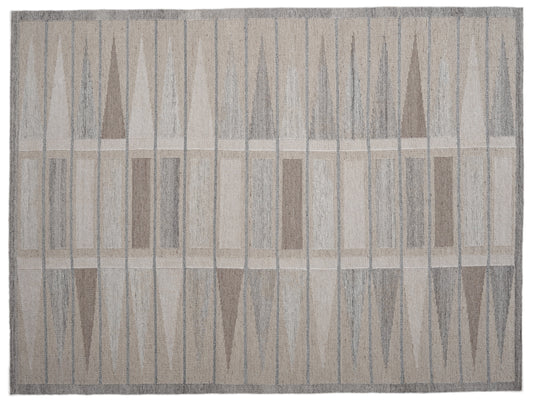Handwoven Kilim Rug, Cream Grey Striped Flatweave Wool Rug, Scandinavian Border Rug, Minimalist Boho Area Rug