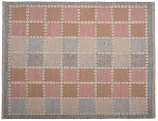 Handwoven Scandinavian Geometric Area Rug, Dusty Pink Taupe Grey Wool Carpet