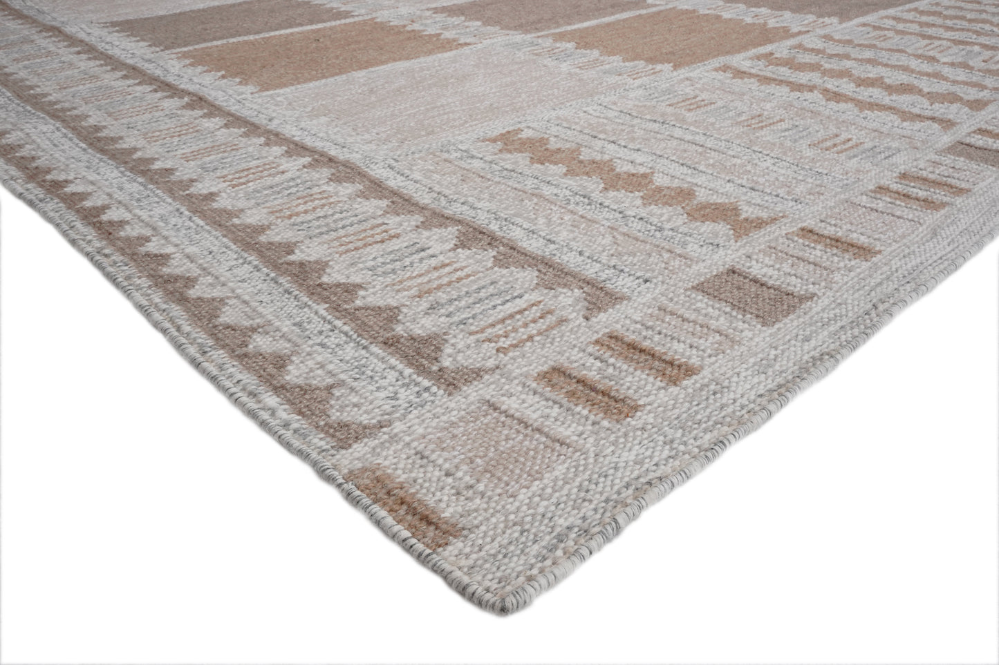 Handwoven Kilim Rug, Beige Tan Diamond Border Flatweave Rug, Tribal Scandinavian Wool Rug, Boho Area Rug