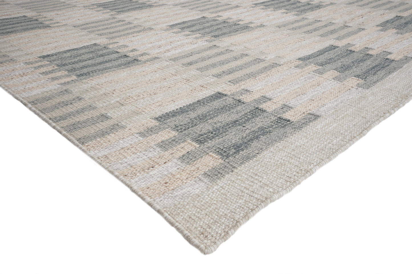 Handwoven Kilim Rug, Grey Beige Abstract Block Flatweave Rug, Modern Scandinavian Wool Area Rug
