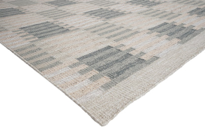Handwoven Kilim Rug, Grey Beige Abstract Block Flatweave Rug, Modern Scandinavian Wool Area Rug