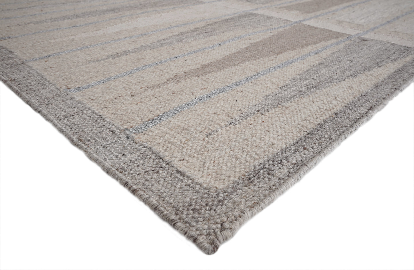 Handwoven Kilim Rug, Cream Grey Striped Flatweave Wool Rug, Scandinavian Border Rug, Minimalist Boho Area Rug