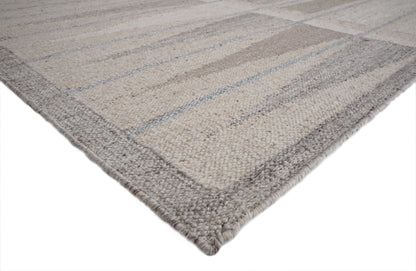 Handwoven Kilim Rug, Cream Grey Striped Flatweave Wool Rug, Scandinavian Border Rug, Minimalist Boho Area Rug