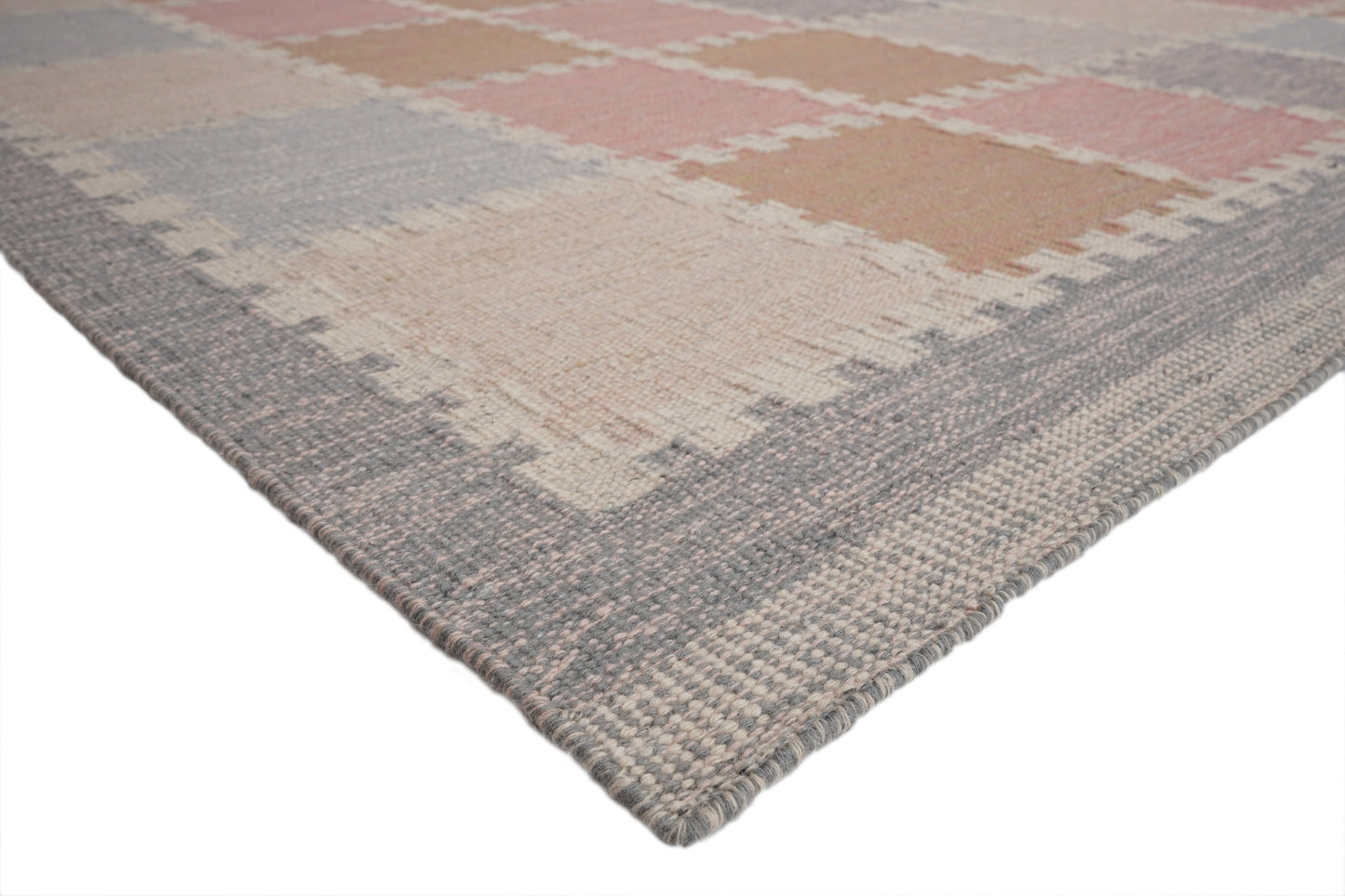 Handwoven Scandinavian Geometric Area Rug, Dusty Pink Taupe Grey Wool Carpet