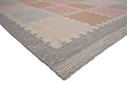 Handwoven Scandinavian Geometric Area Rug, Dusty Pink Taupe Grey Wool Carpet
