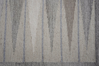 Handwoven Kilim Rug, Cream Grey Striped Flatweave Wool Rug, Scandinavian Border Rug, Minimalist Boho Area Rug