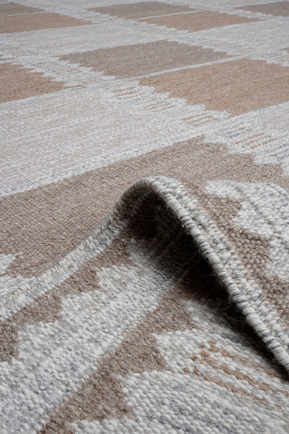 Handwoven Kilim Rug, Beige Tan Diamond Border Flatweave Rug, Tribal Scandinavian Wool Rug, Boho Area Rug